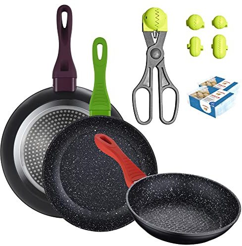 PACK DE 3 SARTENES DE 20/24/28CM EN ALUMINIO FORJADO + UTENSILIO MULTIUSOS CON 4 MOLDES INTERCAMBIABLES Y 40 BANDEJAS DE CONSERVACIÓN