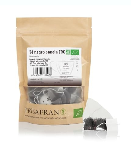 FRISAFRAN | Schwarzer Tee mit Zimt in Bio Pyramide 30 Einheiten | 60g | Schwarzer tee | Schwarzteebeutel | Antioxidans und natürlicher Energiespender | entkoffeinierter | Zimttee | keine Zusatzstoffe