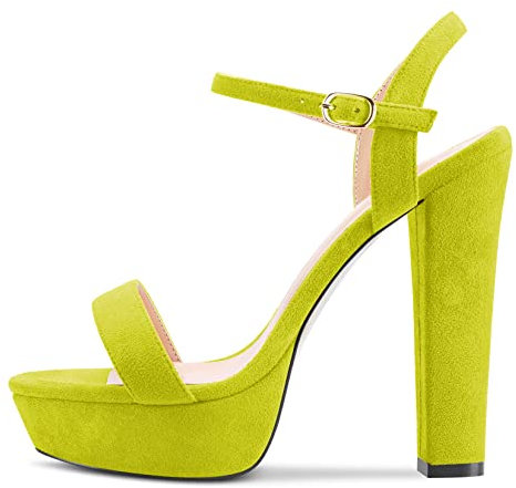 NobleOnly Mujer Chunky Ancho Alto High Plataforma Heel Abierta Punta Sandalias Correa Tobillo Cierre con Hebilla Romanas Clear Fiesta de Boda Zapatos Verde Lima 42 EU