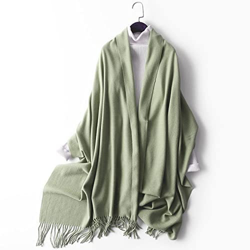 WLLDDDIU Schal, Winterschals Salbeigrün, Weich, Warm, Dick, Einfarbig, Quaste, Kaschmir-Gefühl, Schal, Lang, Groß, Winterschal, Trendige Stola-Schals Für Damen Und Mädchen
