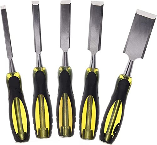 OITTo 5Pcs Wood Chisel Set Sturdy Chrome Vanadium Steel Chisel Sets Tool 8mm, 12mm, 18mm, 24mm, 38mm Shock-Absorbing Grip & Steel Striking Cap, for Men Dad Husband