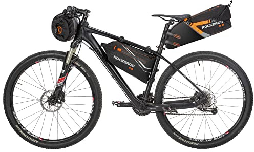 ROCKBROS Wasserdichtes Fahrradtaschen Set für Bikepacking | Lenkertasche+Rahmentasche+Satteltasche, für Fahrrad, 2 L + 3,5 L + 10 L, Schwarz Orange