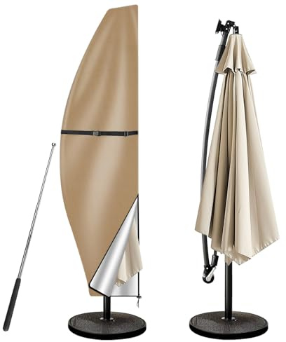 wiipara Parasol Cover with Rod, Parasol Protective Cover fit for Waterproof UV-Block Windproof Large Umbrella Cover with Zip and Storage Bag for Garden Outdoor (Khaki, 280x30x81/46(bottom) cm)