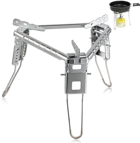 Camping Pot Stand, Folding Campfire Grill Portable Cookware Pots Standing Bracket Gas Stove Pot Rack Canister Stand Fuel Grill Tripod Bracket with Storage Bag for Outdoor Camping Barbecue