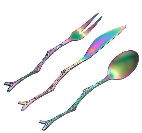 Cabilock 1 3 Piezas Tenedor de Fruta de Acero Inoxidable Cuchara de café Cuchara de Postre cucharas de Espresso cucharas Antiguas Cubiertos cucharas de Cafe Cuchara para postres Mini Suite