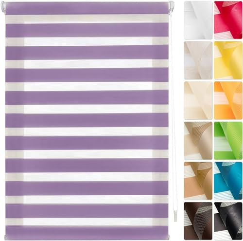 Doppelrollo Klemmfix ohne Bohren 85 x 170 cm Lichtfilterung/Wasserdicht/Anti, Verdunklungsrollo/Springrollo, Seitenzugrollo Verdunkelung für Fenster, für Alle Fenster ohne Bohren, Lila