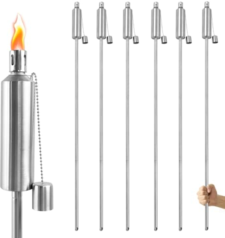 SUBTLETY Torce a olio da giardino, 115 cm, per esterni, in acciaio inox, con 330 ml, ricaricabili, per serbatoi di olio, durata 6 ore, antiruggine, per balcone, giardino, esterno (set da 6)