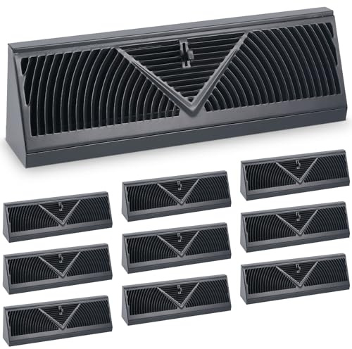 Yaocom 10 Pack Baseboard Register Vent 15 Inch Duct Opening Size Vent Covers for Home Floor Diffuser Wall Corner Black Baseboard Air Covers, Smooth Air Adjust Lever, Heavy Duty Steel, Easy Install