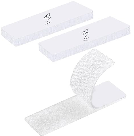 Matmar. 12uds 10x3cm Cierre Adhesivo Doble Cara Extrafuerte | Cinta adhesiva Doble Cara | 12 Hook and 12 Loop | (BLANCO RECTANGULAR)