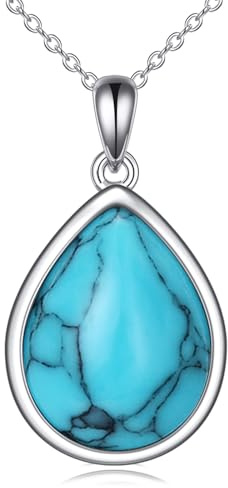 POPLYKE Larimar/Moonstone/Amber/Labradorite/Opal/Malachite/Turquoise/Rose Quartz/Lapis Lazuli/Black Onyx Necklace for Women 925 Sterling Silver Teardrop Jewelry Gifts for Girls