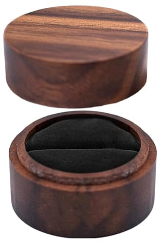 Generisch Caja para anillos de madera hecha a mano | Caja de almacenamiento redonda para anillos de nuez - Caja portátil para anillos de joyería hecha a mano para ceremonia de boda