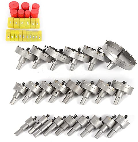 23 Stück TCT Hartmetall Lochsäge Kreisschneider Bohrkrone Set Kernbohrer 16-100mm Metall Lochsäge Bohrer für Edelstahl Stahl Eisen Legierung Holz Kunststoff
