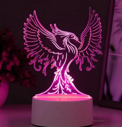 Jinson well 3D Phönix Lampe optische Illusion Nachtlicht, 7 Farbwechsel Touch Switch Tisch Schreibtisch Dekoration Lampen mit Acryl USB Kabel Spielzeug