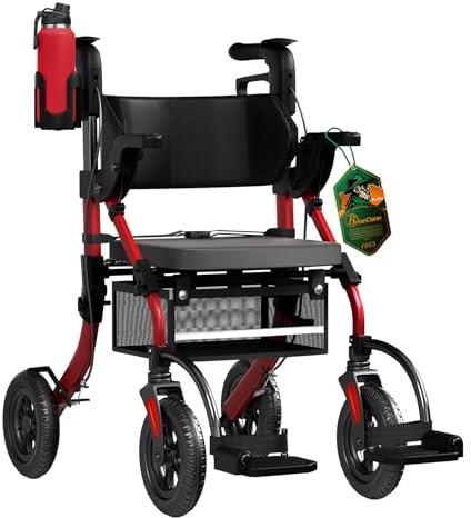 BeneCane 2en1 Deambulateur Pliable pour l'extérieur et Personnes Âgées, Fauteuil Roulant 4 Roues Léger et Antidérapant, Rollator Solide, Durable, Réglable en Hauteur, Adaptée pour Hommes & Femmes