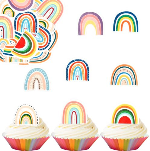ENLACE Essbare Regenbogen Tortendeko Geburtstag,40 Regenbogen Kuchen Deko | Cupcake Topper Regenbogendeko Kindergeburtstag,Esspapier Regenbogendeko Torte Taufe