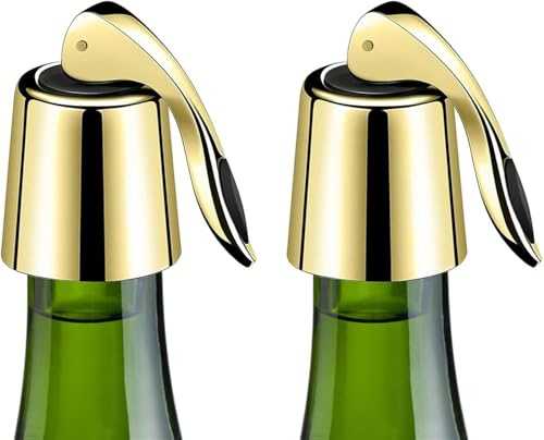 Weinflaschenverschluss 2 Stück, Edelstahl Weinverschlüsse Flaschenverschluss Verbessertes Pleuel, verstärkt, wiederverwendbar hält Wein frisch, Geschenkidee für Weinliebhaber(Wine Stopper, Goldene)