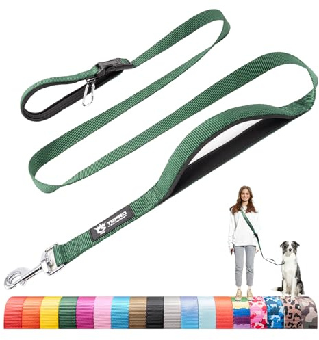 TSPRO Guinzaglio Mani Libere per Cani, Regolabile Guinzaglio con Maniglia di Sicurezza Imbottita e Metallo Fibbia, per Cani di Media e Grande Taglia Camminare e Correre (Verde 25)