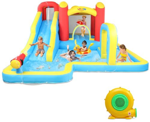 Bonnlo Chateau Gonflable, Piscine Gonflable Enfant, Structure Gonflable avec Souffleur, Plusieurs Aires de Jeux, 465 x 365 x 195 cm