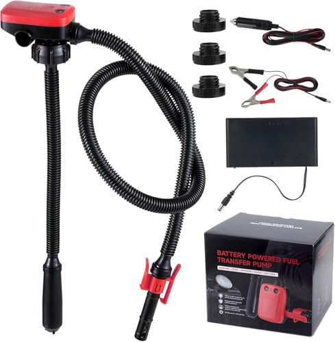 Fuel Transfer Pump 3.2 GPM with Auto-Stop Sensor, Supply AA Battery/12V/DC 3 Power Modes, Electric Self-Priming Fuel Transfer Pump for Gasoline, Diesel, Kerosene, Light Oils