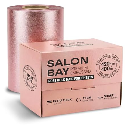 SALON BAY 12cm x 100m Pink Embossed Hair Foils for Highlighting - Premium Hairdressing Foil with Metal Cutter, Extra Wide Highlighting Foil for Hair Colouring and Balayage - Extra Thick