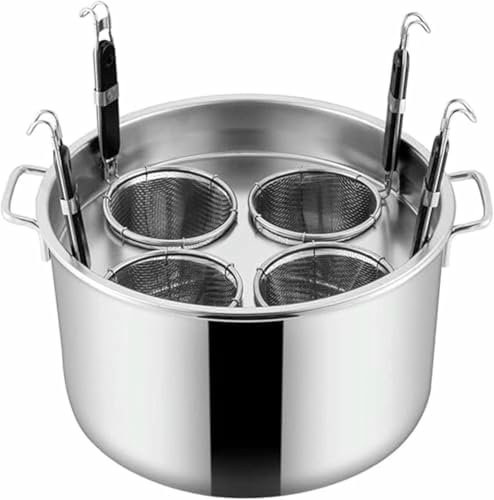 FLTRGO Pentola per zuppa Multifunzionale con colino, utensile per Cucinare la Pasta con cestelli per colino, pentole per Pasta 3/4/5 Fori in Acciaio Inox, pentola per cuocere la Pasta con cestello~/