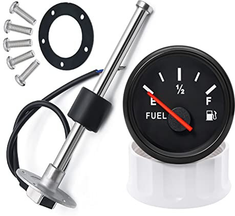 Indicador de Nivel de Combustible, Sensor de nivel de combustible marino de acero inoxidable de 100-500mm apto for barco medidor de nivel de combustible de coche 0-190ohm con retroiluminación roja par