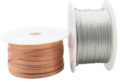 VONCYKI Manchon tressé en cuivre étamé 2 mm ~ 30 mm - 2 m - 5 m - Extensible - Câble blindé en cuivre étamé - 16 mm x 5 m