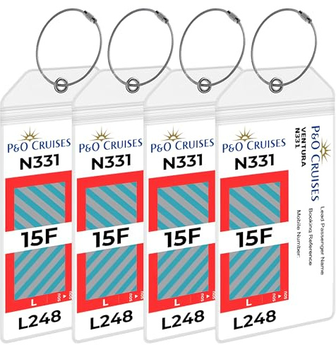 P&O Cruise Luggage Tag Holders [4 Pack] – Wide Tags – Waterproof, Durable with Steel Loops – Fits All P&O Cruise Ships for Cruising in 2026, 2027 and 2028 – Cruise Essentials