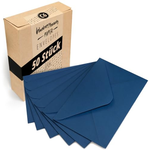 Japun - Briefumschläge (50 Stück) - DIN C6, 162 x 114 mm, blau | Kuvert aus 120 g/m² Papier, Umschlag mit Nassklebung ohne Fenster, für Einladungen zum Beschriften und Bedrucken