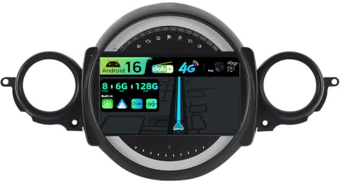 BXLIYER | Autoradio Android 16 intégré 4G LTE pour BMW Mini Cooper R55 R56 (2007-2013) Radio GPS | CarPlay Android Auto | 6G+128G Octa-Core | Commande au Volant WiFi Bluetooth | QLED 9 Pouces 2 DIN