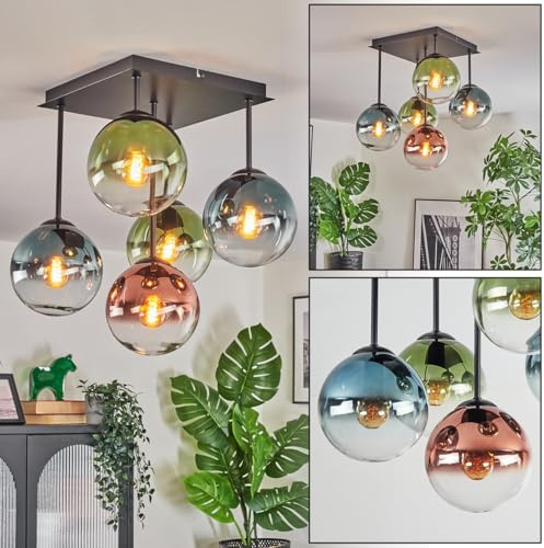 Gastor Ceiling Light, Globe Light Blue, Green, Clear, coppery, 5-Light Sources
