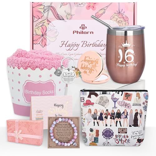 Philorn Birthday Gifts for Women, 16th Birthday Hampers Presents Box for Her, Luxe Gift Sets with Personalised 16th Tumbler, Keychain for Female, Ladies,Best Friends Bestie Sister Daughter Niece