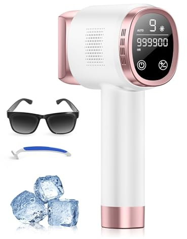 Epilatore Luce Pulsata con Funzione di Raffreddamento a Ghiaccio, Schermo LCD Touch,Modalità di Scorrimento Automatico, Epilatore a Luce Pulsata per Donne e Uomini,Viso, Ascelle, Bikini,Corpo, Rosa