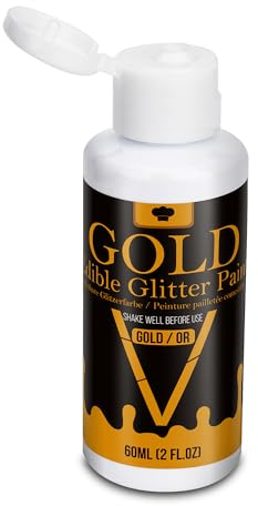 Flüssig Essbarer Glitzer - 60ml Goldene Lebensmittelfarbe, Metallic Flüssiges Essbarer Glitzerpulver für Getränke, Kuchen, Backen, Cocktails, Gold Lebensmittelfarbe für Fondant, Torten Deko (Gold)