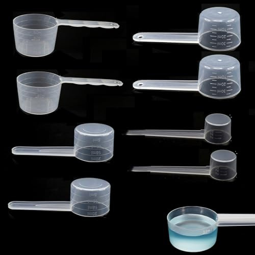 Messlöffel Set 8 Stück, Dosierlöffel mit Skala 5-50ml, Transparent Kunststoff, für Küche, Backen, Waschpulver