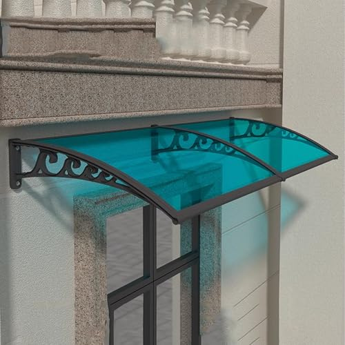 Front Door Canopy Modern Transparent Awning UV Protection Pult Canopy Blue Panel + Optional Black/White/Gold Brackets (120x180cm/47x71 inches)