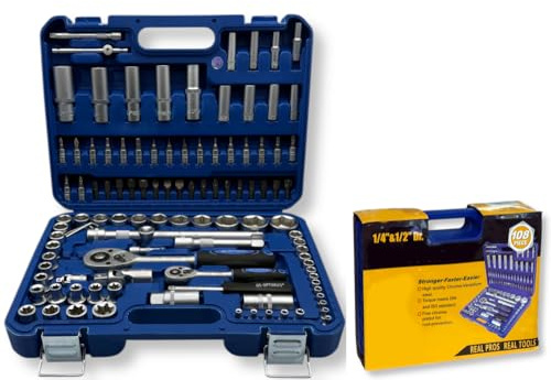 SET 108 PEZZI CHIAVI A BUSSOLA CON CRICCHETTO E ACCESSORI CROMO VANADIO CON VALIGIA