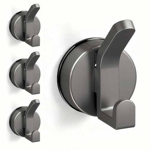 Drenky 4 Piezas Gancho Ventosa, Doble Ganchos De Succion Sin Taladro Toallero Ventosa Reutilizable Percha Baño Para Puertas De Ducha De Cristal, Azulejos, Ventanas, Gris