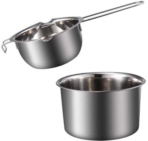 OUNONA Pentola a Bagnomaria in Acciaio 201 Da 14 Cm Per Fusione Cera e Cioccolato Gancio Antiscivolo, Set 2 Pezzi Per Sciogliere Caramelle e Burro, Utensile Per Cucina e Fai Da Te