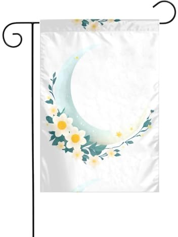 YYHWHJDE Tableau de jardin motif lune et fleurs - Décoration extérieure - Double face - 30,5 x 45,7 cm