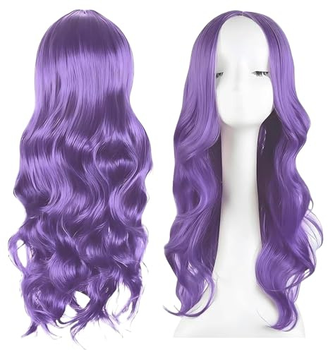 ZXTGBQ Peluca Púrpura Mujer 70 cm Pelucas Onduladas, Peluca Sexy de Pelo Largo, Ondulado para Fiesta de Lema de Carnaval, Pelucas de Pelo Sintético para Fiesta Halloween Navidad Carnaval Cosplay