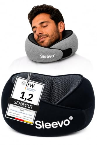 Sleevo Nackenkissen & Memory Foam – Nackenhörnchen & Schlafkissen für Flugzeug & Reise – Ergonomisches Reisekissen, Sichtschutz & Waschbar inkl. Tasche – Schwarz (M)