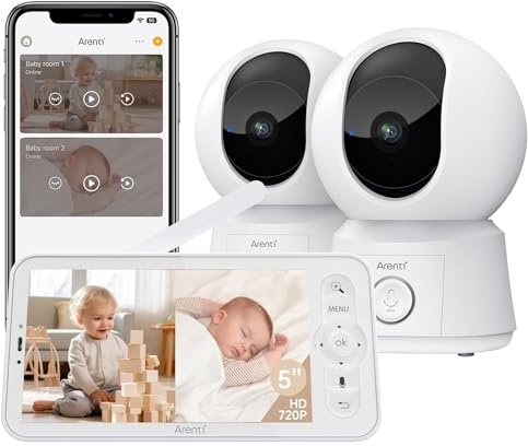 ARENTI Baby Monitor Video e Audio con 2 Telecamere 1080P, Monitor 5''