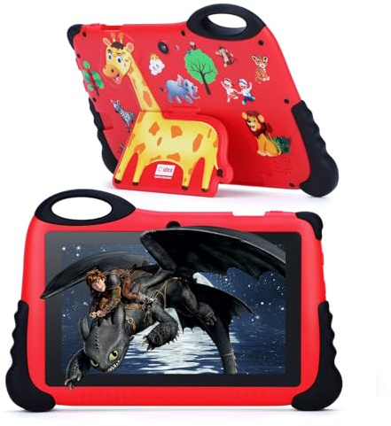 C idea Android 13 Kids Tablet, 7-inch Tablet for Toddler, 4GB RAM+32GB ROM, 1024x600 HD Screen, Parental Controls, Pre-installed iWawa, Portable Tablets with Silicone protective case (Red)