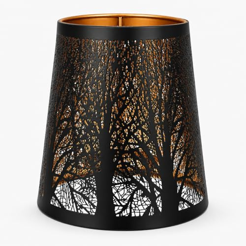 VICASKY Lampenschirm Metall Schwarzer Hohlem Baum Muster Geschnitztes Wald Design Kleine Lampenabdeckung Tisch und Stehlampen Dekorativer Wohnzimmer E27 Baummuster Eisen Schwarz Hohl Stehleuchten