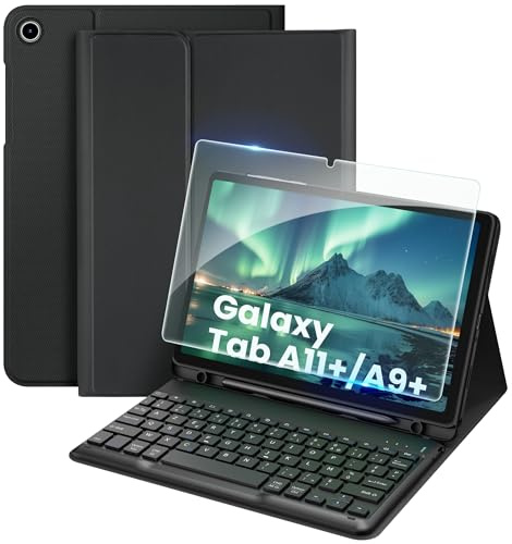 EasyAcc Coque Clavier pour Samsung Galaxy Tab A11+ Plus/A9 Plus 11 Pouces | Étui Clavier sans Fil pour 2025/2023 avec Film de Protection, [AZERTY Français] Clavier Amovible avec Porte-Stylo, Noir