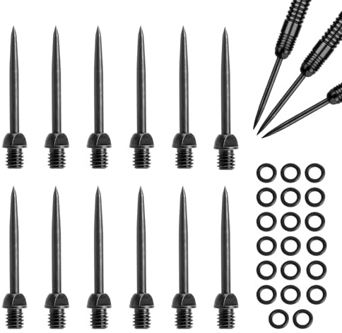 TLDBATICE Steeldart Spitzen 2BA Set 12 Stück Dartspitzen Steel Metallspitzen für Dartpfeile mit 20 O-Ringen Stabil Langlebig Kein Verbiegen Ersatz Dart Spitzen für Softdart Umbau