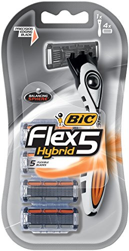 BIC Flex 5 Hybrid Herren Einwegrasierer mit 5 Klingen, 1 Griff und 4 Kartuschen