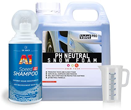 Set ValetPRO ph Neutral Snow foam 1 Liter + 50ml Messbecher detailmate + A1 Speed Shampoo Dr. Wack 500 ml Autoshampoo für Autowäsche