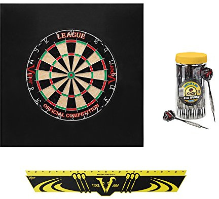 Viper Defender II Dartboard mit Stahlspitze und Sisal/Borsten, Deluxe-Set (League Dartboard, Defender II Backboard, Edge Throw Line, 21-teiliges Glas mit Darts)